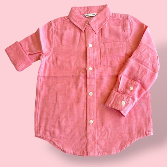 💛 Janie and Jack 💛 The Linen-Cotton Shirt Pink Gauzy Contrast Cuff Boys 2T‎ - Picture 1 of 5